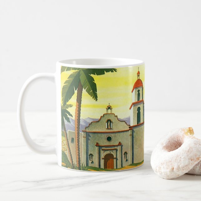 Mug Vintage Los Angeles, Californie Mission avec Palm (Avec donut)