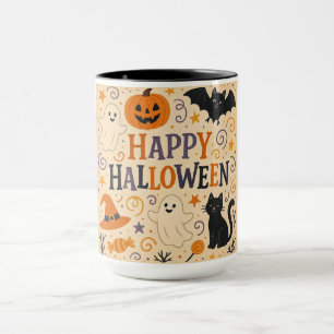 Mug Vintage, mignon blanc Happy Halloween