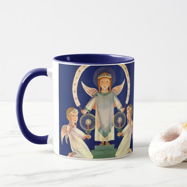 Mug Vintage Noël, anges scandinaves de Santa Lucia (Avec donut)