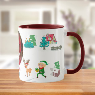 Mug Vintage Noël Arbre ferme Vintage Maroon