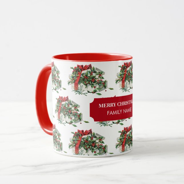 Mug Vintage Noël Cadeau Vacances Nom personnalisé (Devant gauche)
