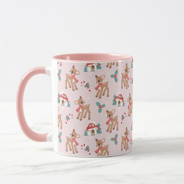 Mug Vintage Noël Cerfs et champignons Maisons Motif (Gauche)