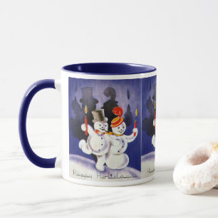 Mug Vintage Noël Dancing Snowmen avec bougies