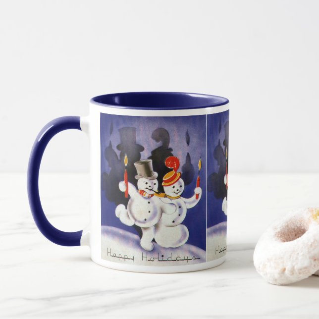 Mug Vintage Noël Dancing Snowmen avec bougies (Avec donut)