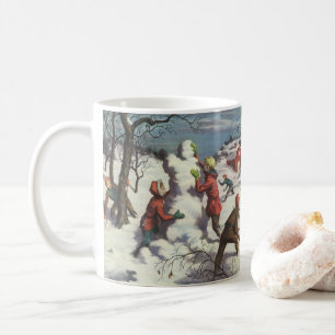 Mug Vintage Noël, Enfants Snowball combat