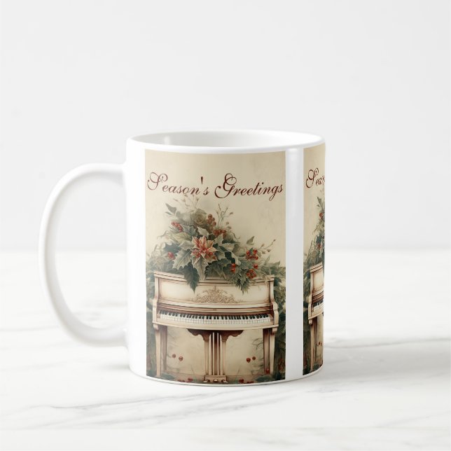Mug Vintage Noël Musique Grand Piano Verdure (Gauche)