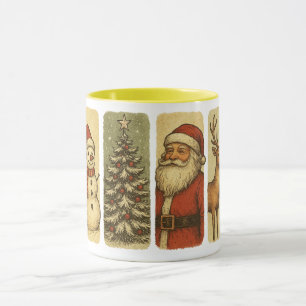 Mug Vintage Noël Panneau Art – Rétro Père Noël, Bonhom