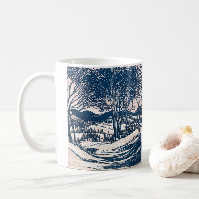 Mug Vintage Noël, Paysage de la montagne de neige d'hi (Avec donut)