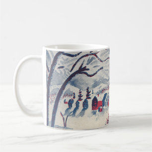Mug Vintage Noël, paysage de neige avec Village d'hive
