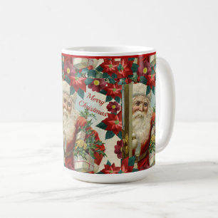 Mug Vintage Noël Père Noël et Poinsettia Fleurs