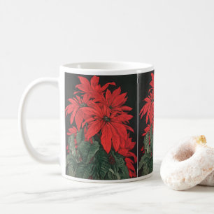 Mug Vintage Noël Rouge Poinsettia fleurs Plantes