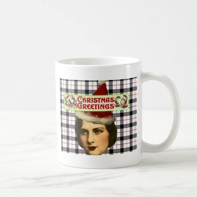 Mug Vintage Noël Salutations Dame (Droite)