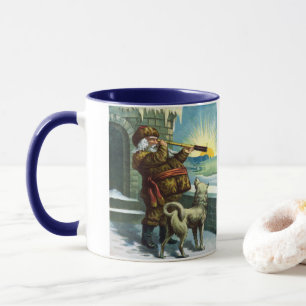 Mug Vintage Noël Santa Claus Telescope Chien Sunset