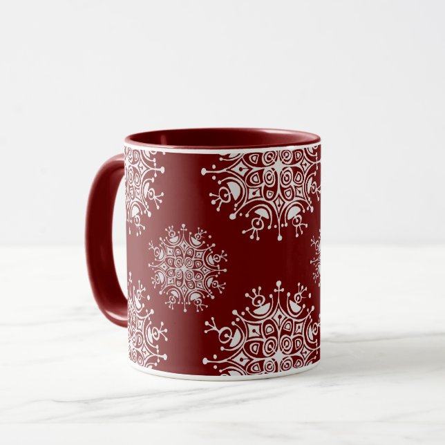 Mug Vintage Noël Snowflakes Red Blizzard Motif (Devant gauche)