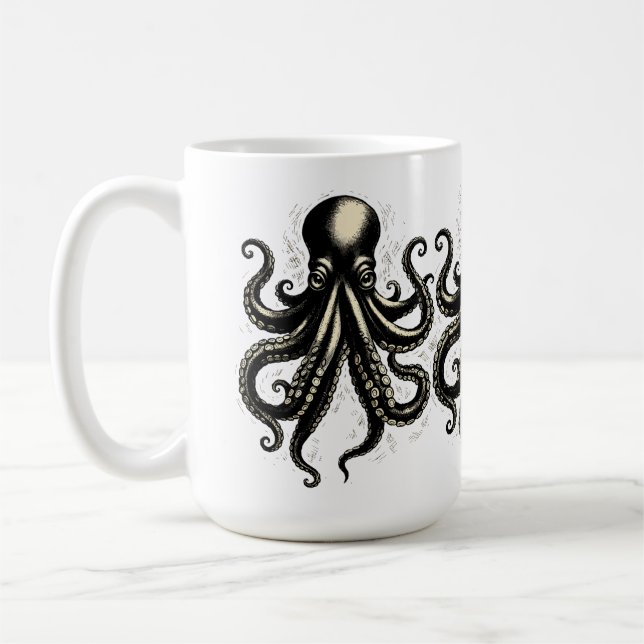 Mug Vintage Octopus Curious Tentacles Ink Illustration (Gauche)