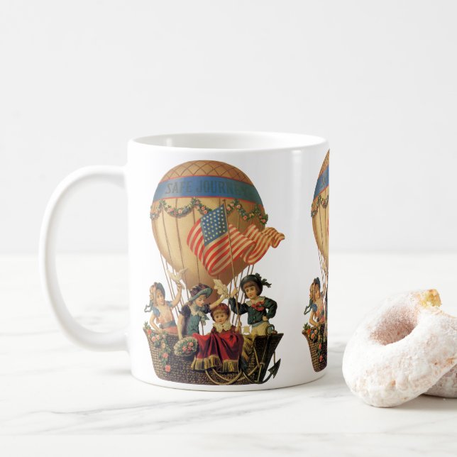 Mug Vintage patriotique, enfants dans une montgolfière (Avec donut)
