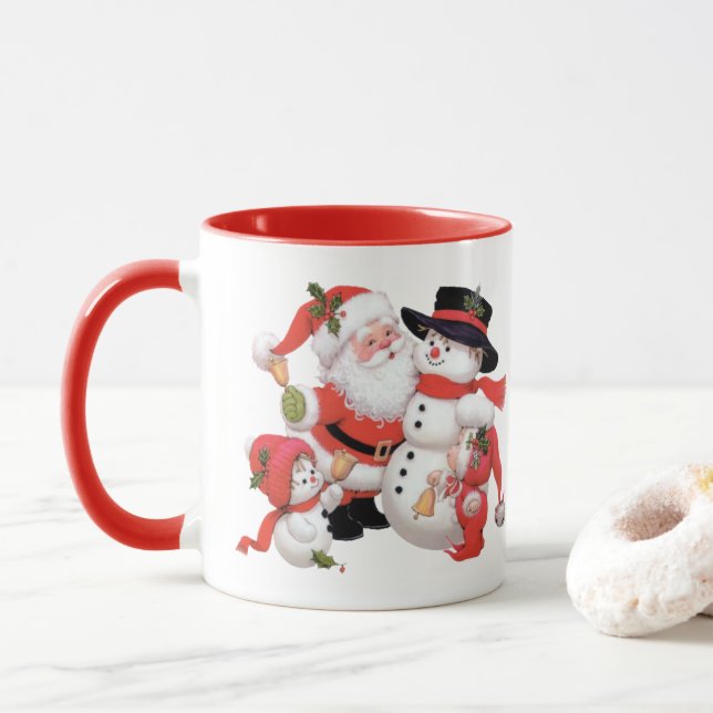 Mug Vintage Père Noël et snowman (Avec donut)