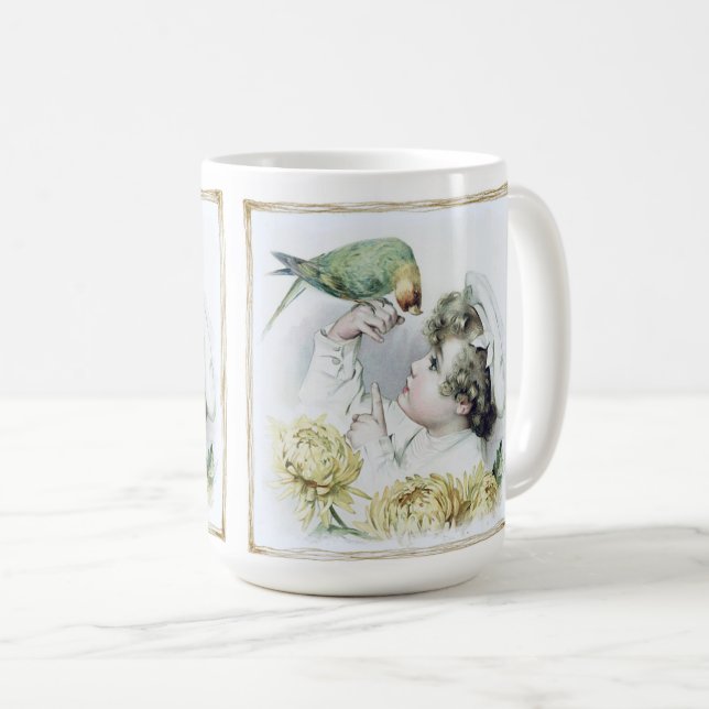 Mug Vintage Petit Garçon Et Parrot De Charme (Devant droit)
