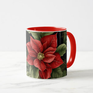 Mug Vintage Poinsettia Motif Noël
