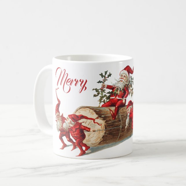 Mug Vintage Red Christmas Elves Fête des Fêtes (Devant gauche)