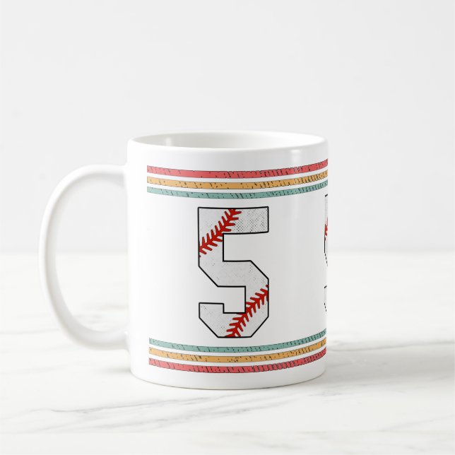 Mug Vintage Retro Baseball Number 5 Distressed (Gauche)