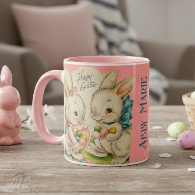Mug Vintage Retro Custom Happy Bunnies Pâques (Vintage Retro Custom Happy Easter Bunnies Mug)