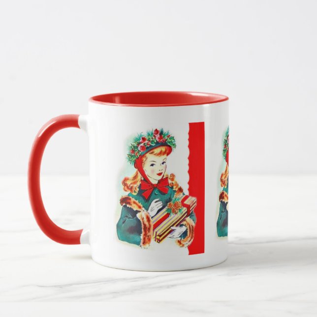 Mug vintage retro femme de Noël (Gauche)