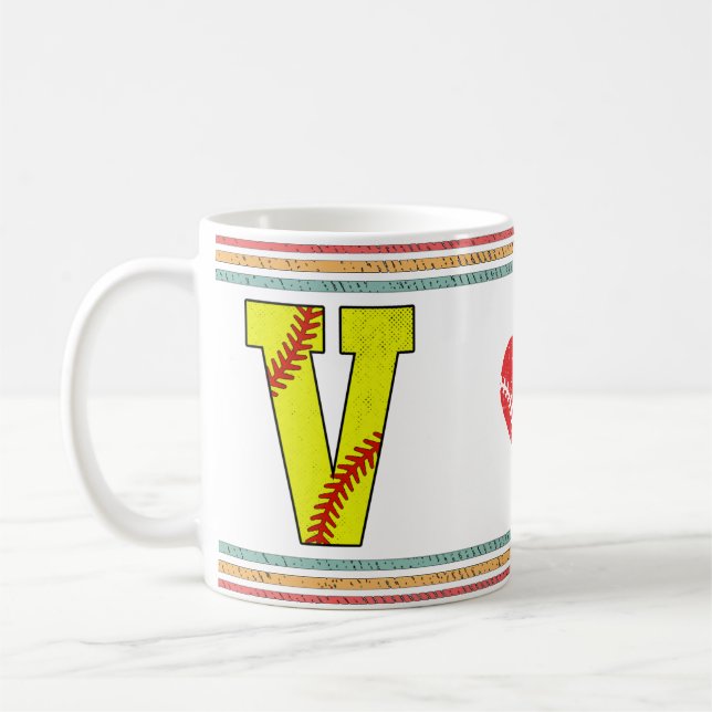 Mug Vintage Rétro Lettre de Softball V Classique (Gauche)