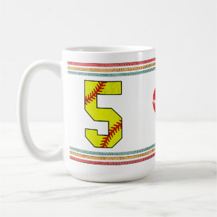 Mug Vintage Rétro Numéro 5 de Softball en Distress