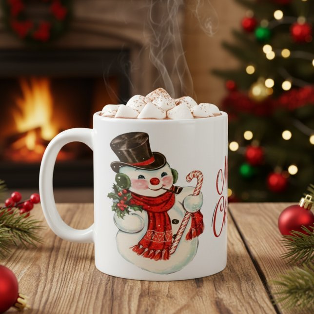 Mug Vintage Retro Snowman Joyeux Noël (Vintage Retro Snowman Merry Christmas Coffee Mug)