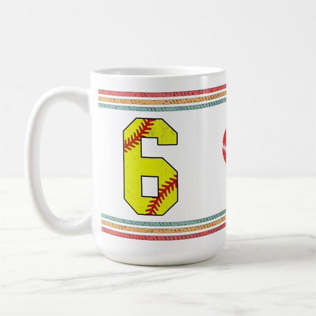 Mug Vintage Rétro Softball Numéro 6 École Ancienne (Gauche)