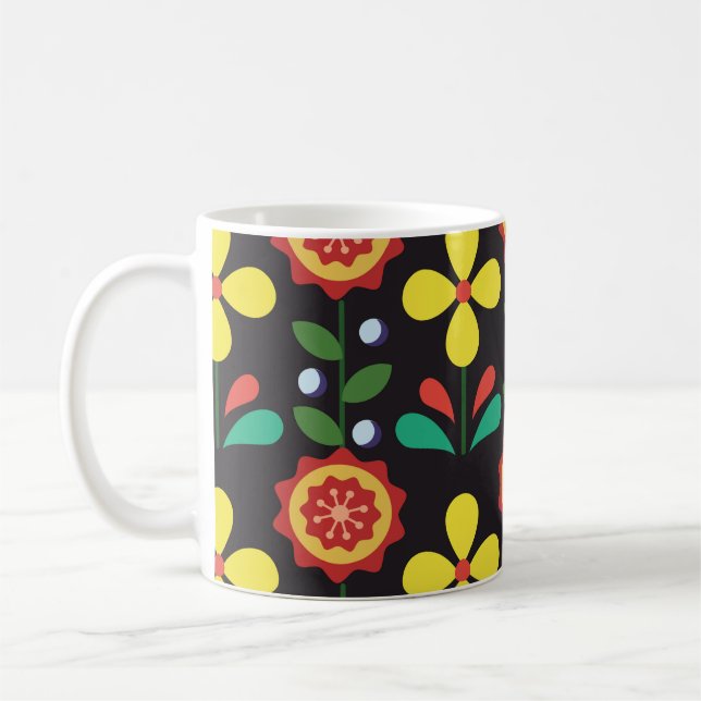 Mug Vintage rétro vintage fleurs lignes verticales cou (Gauche)