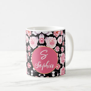 Mug Vintage rose Floral motif Monogramme