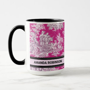 Mug Vintage Rose Floral Toile de Jouy Monogramme