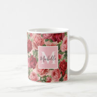 Vintage rose rouge Roses Floral Monogrammé