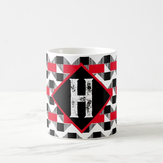 Mug Vintage rouge et noir Monogramme initial unique (Centre)