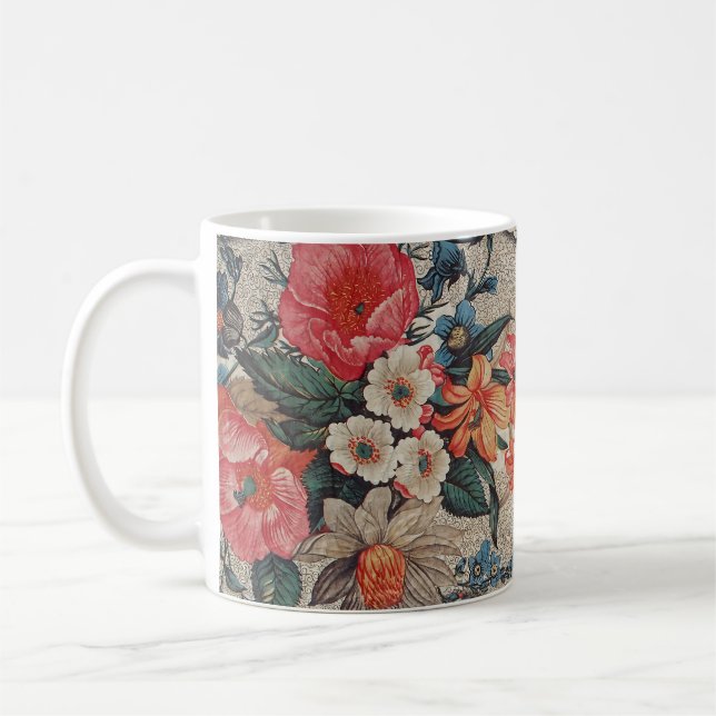 Mug Vintage rouge orange blanc motif (Gauche)