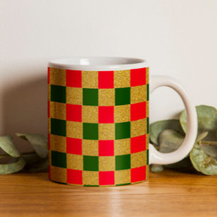 Mug Vintage rouge & vert Checkerboard décoration uniqu