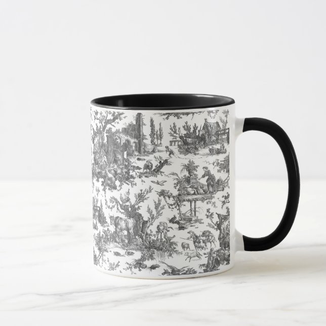 Mug Vintage Rustique Ferme Français Toile-Noir & Blanc (Droite)