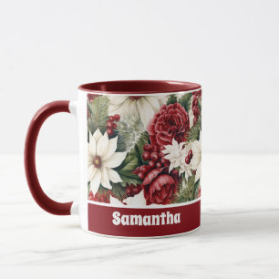 Mug Vintage Rustique Fleurs de Noël feuille Motif