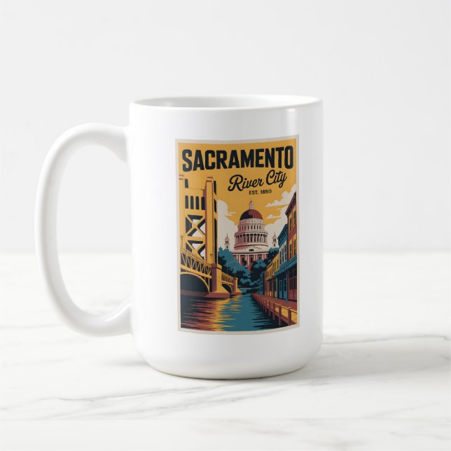 Mug Vintage Sacramento California Retro Travel Poster  (Gauche)