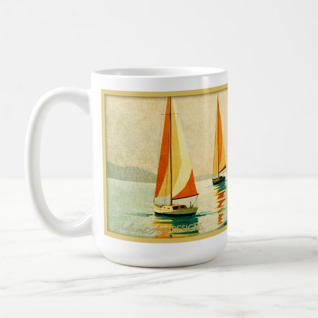Mug Vintage Sailboats at Sunset Coastal Art (Gauche)