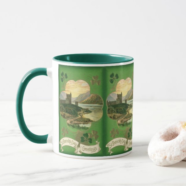 Mug Vintage Saint-Patricks Jour Salutations Shamrock C (Avec donut)