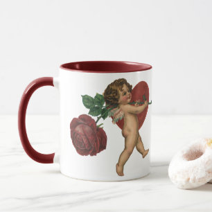 Mug Vintage Saint-Valentin Chérubin et Rose Victorienn