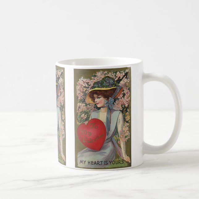 Mug Vintage Saint Valentin, élégante dame au coeur (Droite)
