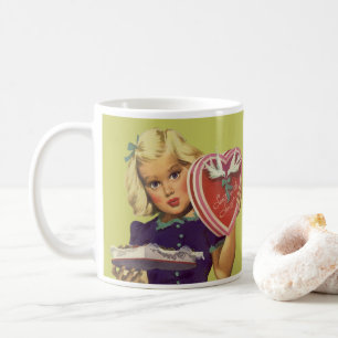 Mug Vintage Saint Valentin, Fille au chocolat