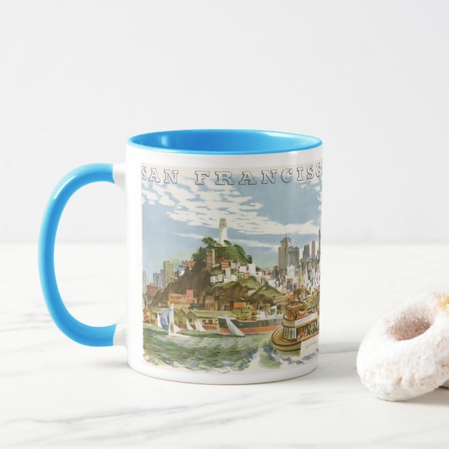 Mug Vintage San Francisco Bay Travel Poster Ferryboat (Avec donut)