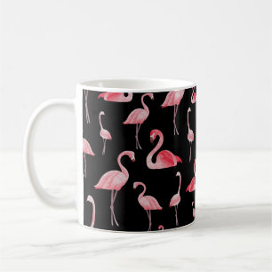 Mug vintage sans soudure motif Cute flamants sur noir 