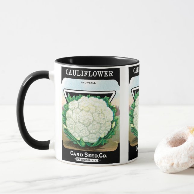 Mug Vintage Seed Packet Étiquette Art, Cauliflower Lég (Avec donut)