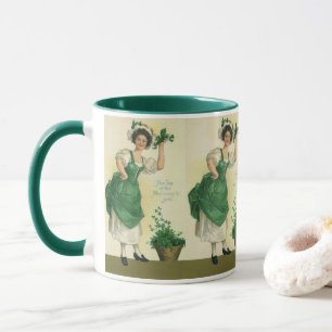 Mug Vintage St. Patrick's Day Irish Lass avec Clovers